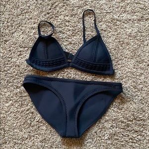 Navy Blue Triangl Bikini stitching detail